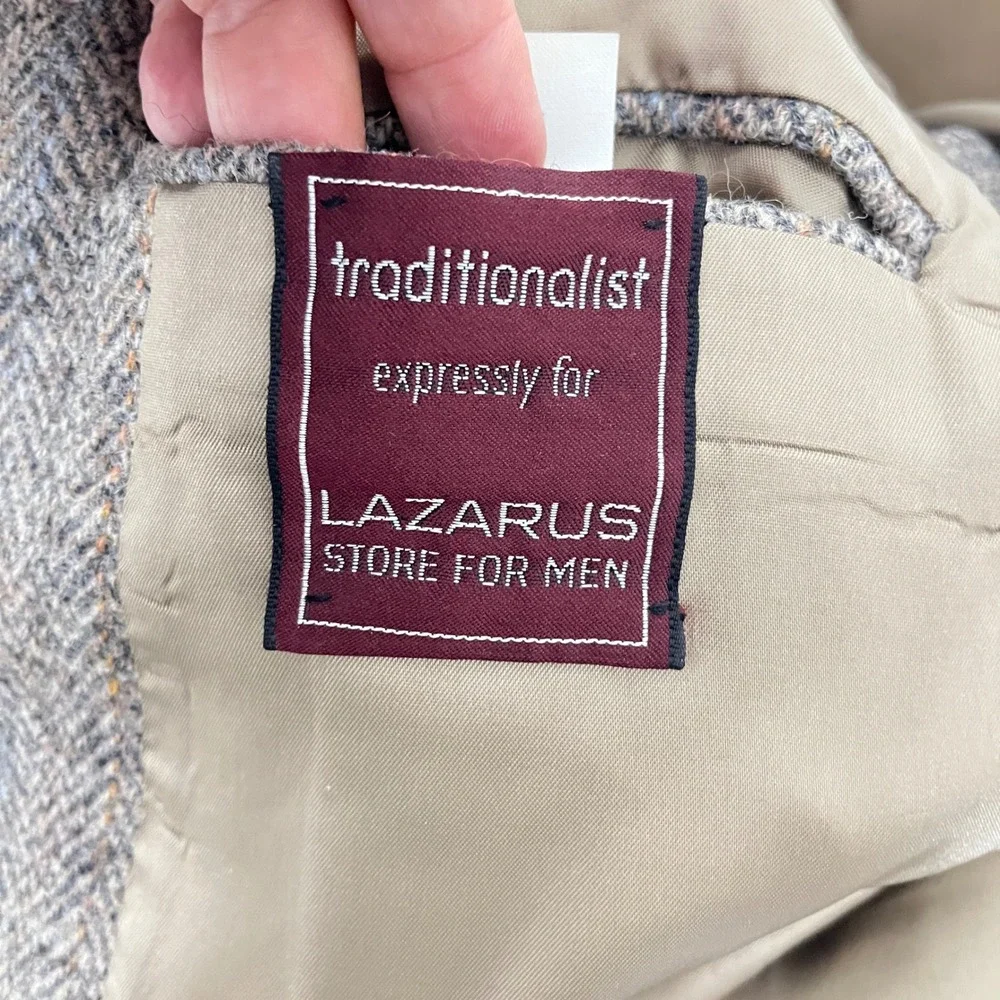 Harris Tweed Blazer Mens 40S Grey Brown Herringbone Wool Sport Coat Lazarus